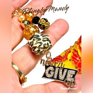 NEVER GIVE UP- stunning jewelry purse bling or keychain -top quality rose gold